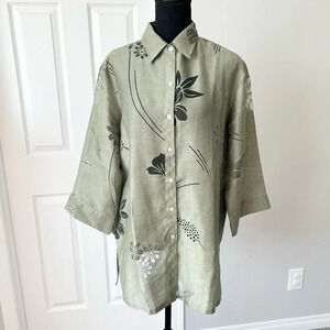 Vintage Banana Bay Resortwear Sheer Floral Pattern Button Down Shirt
